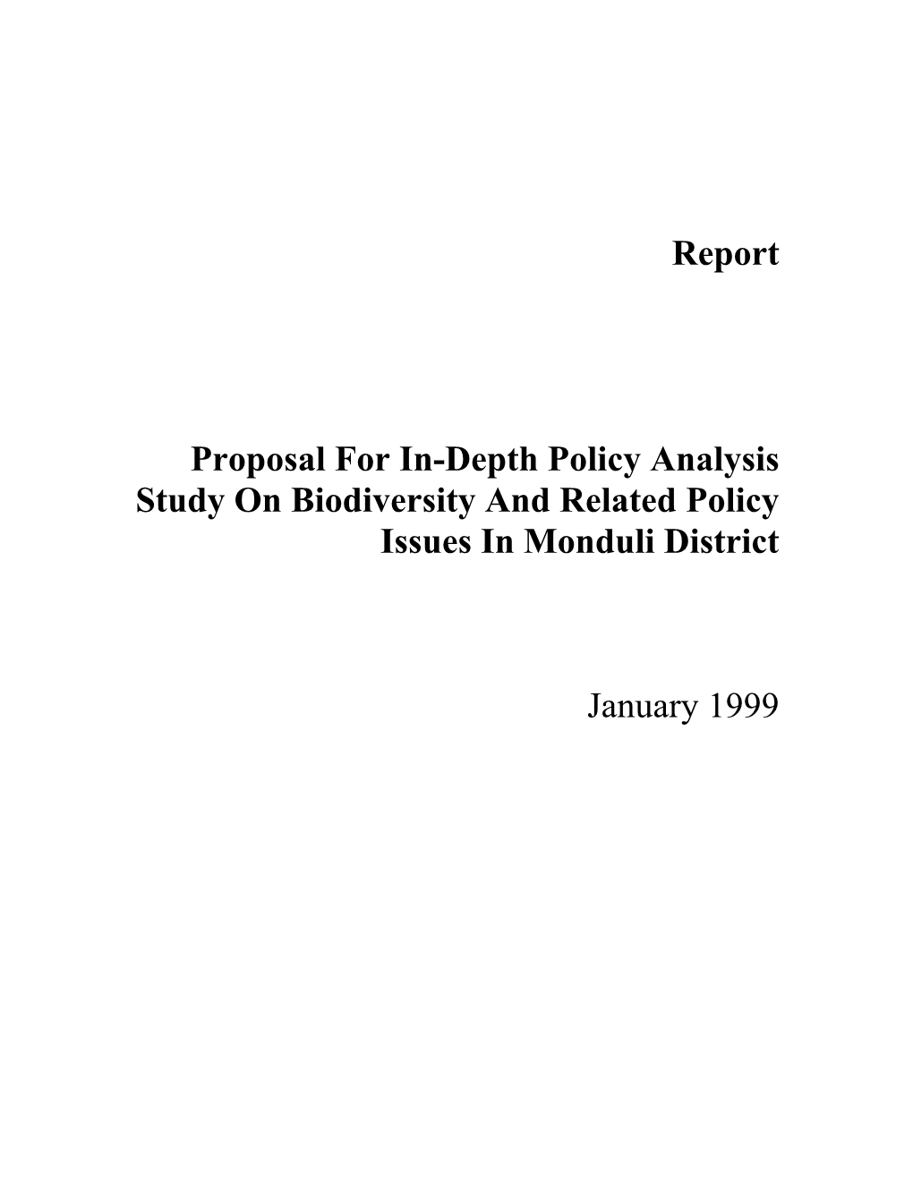 Report Proposal for In-Depth Policy Analysis Study on Biodiversity And