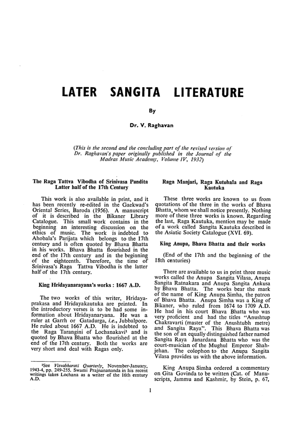 Later Sangita Literature