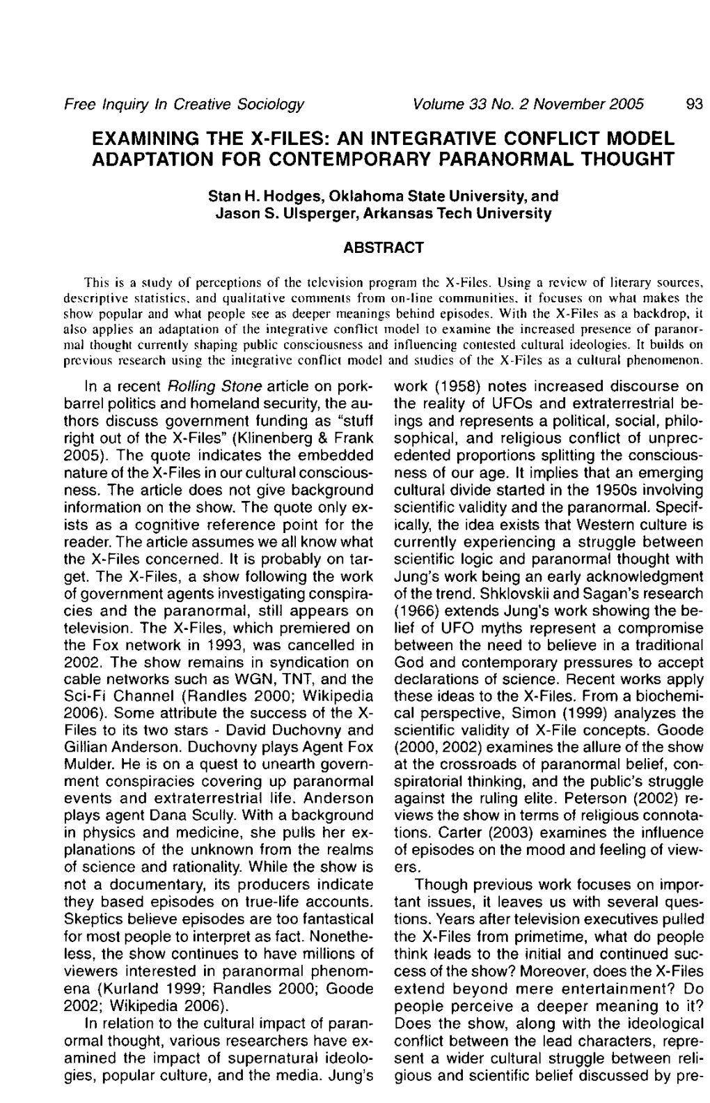 Examining the X-Files: an Integrative Conflict Model Adaptation for Contemporary Paranormal Thought