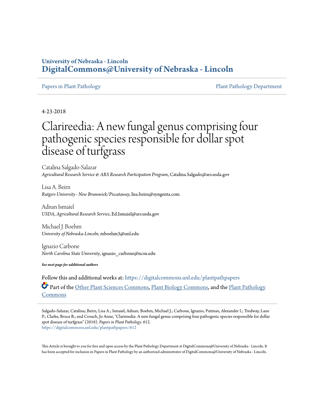 A New Fungal Genus Comprising Four Pathogenic Species Responsible For