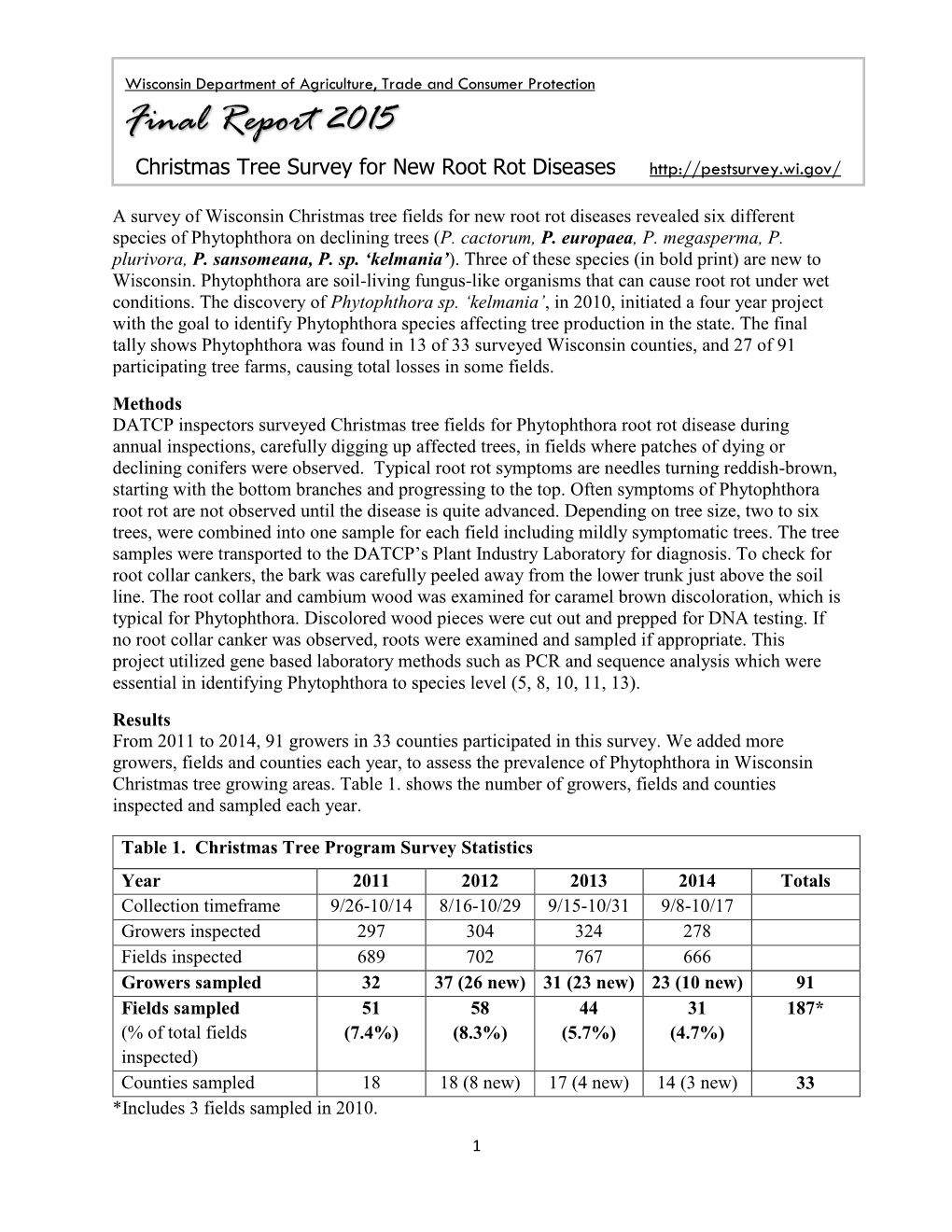 Final Report 2015 Christmas Tree Survey for New Root Rot Diseases