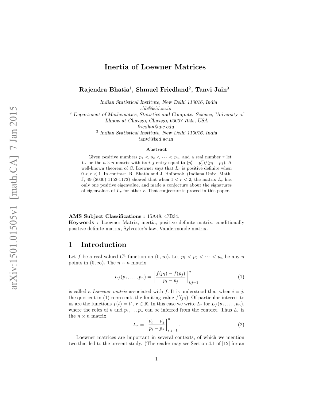 Inertia of Loewner Matrices