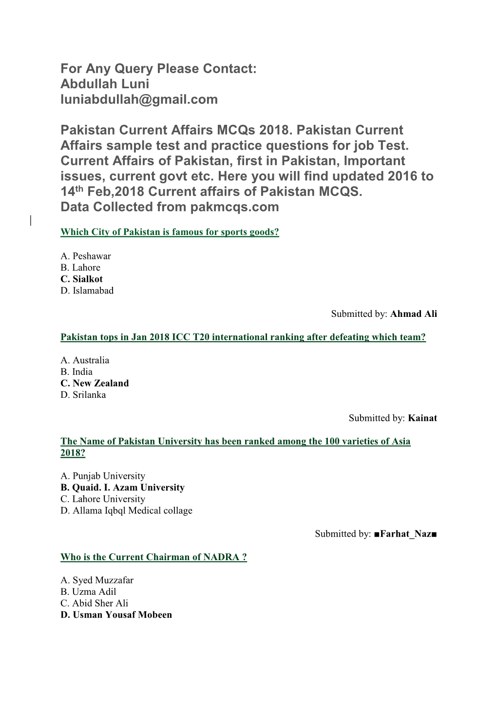 Current Affairs 2016 to 14Th Feb,2018