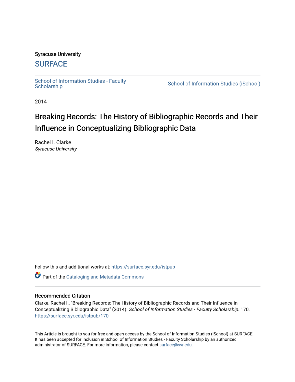 Breaking Records: the History of Bibliographic Records and Their Influence in Conceptualizing Bibliographic Data