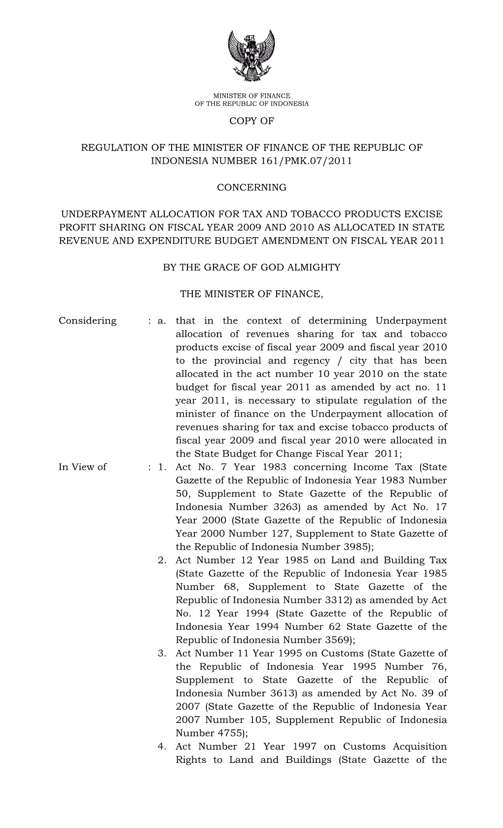 Copy of Regulation of the Minister of Finance of The