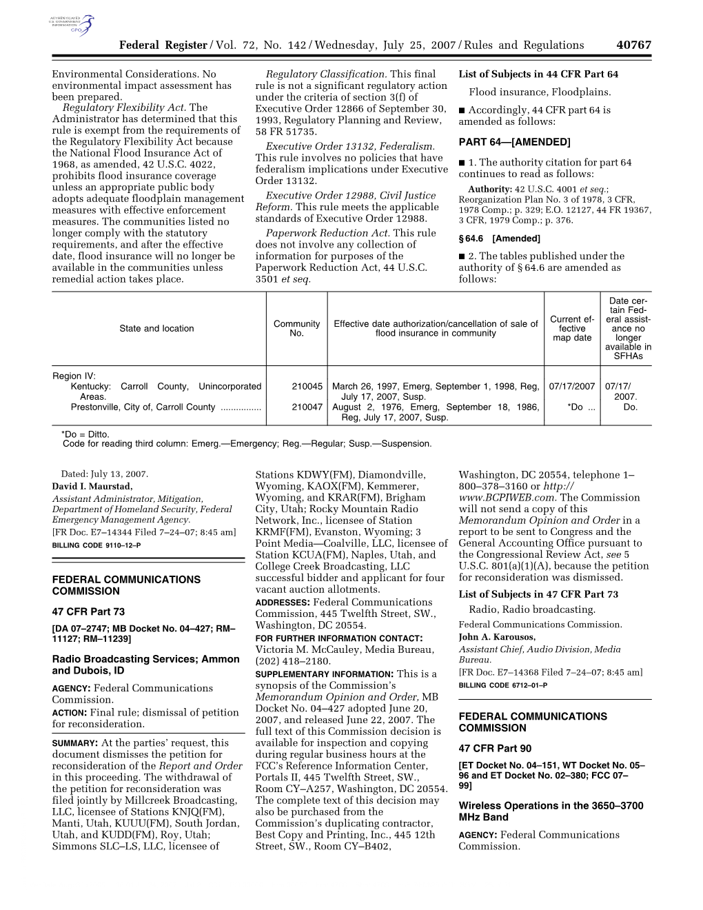 Federal Register/Vol. 72, No. 142/Wednesday, July 25, 2007