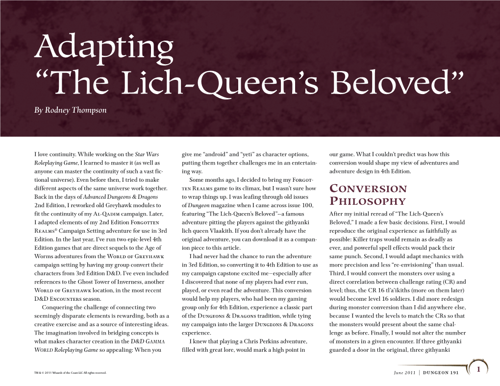 Adapting “The Lich-Queen's Beloved”