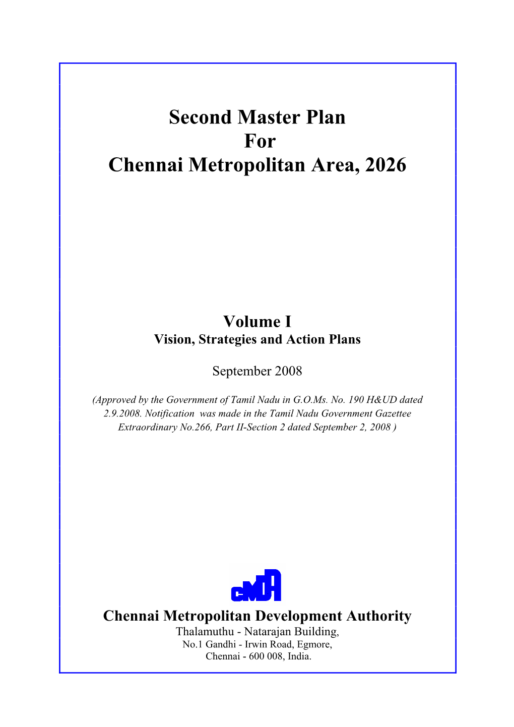 Second Master Plan for Chennai Metropolitan Area, 2026