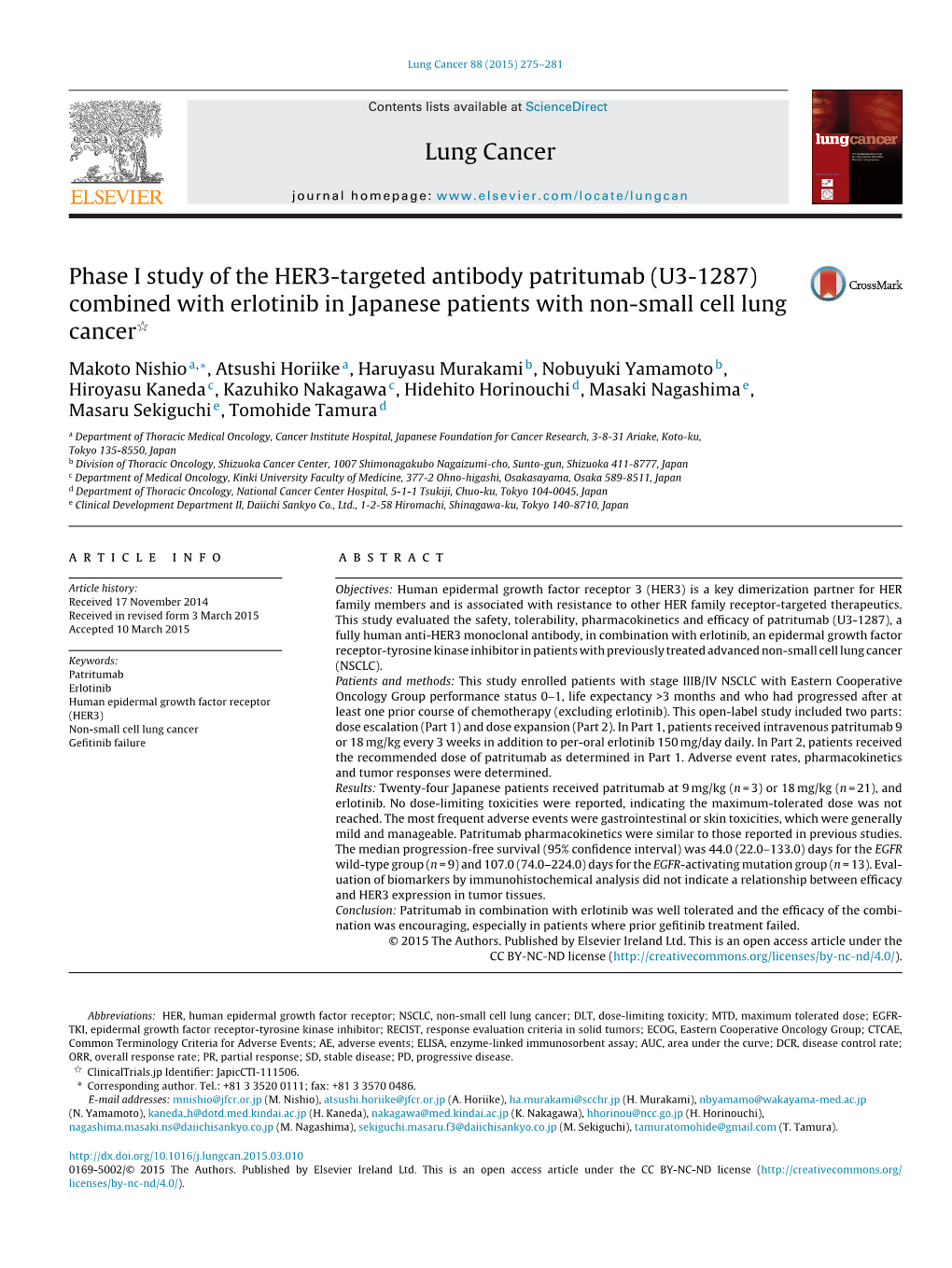 Phase I Study of the HER3-Targeted Antibody Patritumab (U3-1287)