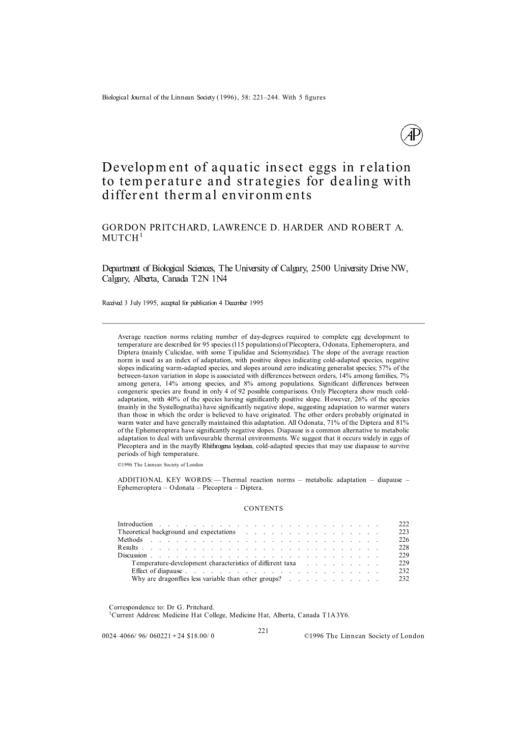Development of Aquatic Insect Eggs in Relation to Temperature and Strategies for Dealing with Different Thermal Environments