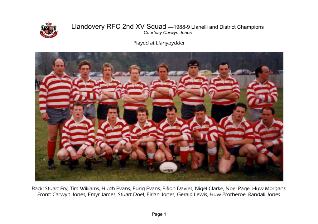 1988-9 Llanelli and District Champions Back