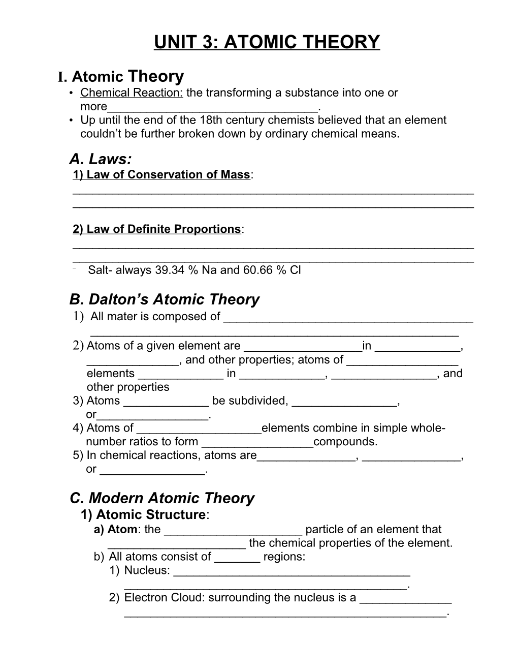 Unit 3: Atomic Theory