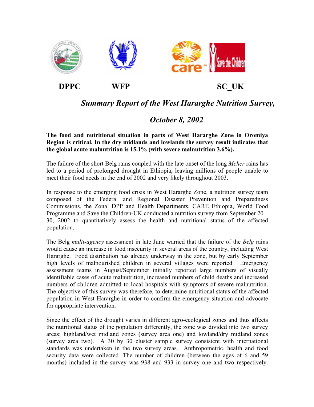 DPPC WFP SC UK Summary Report of the West Hararghe Nutrition
