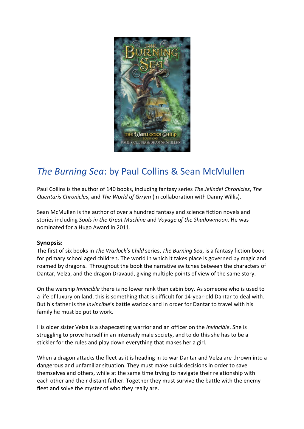 The Burning Sea: by Paul Collins & Sean Mcmullen