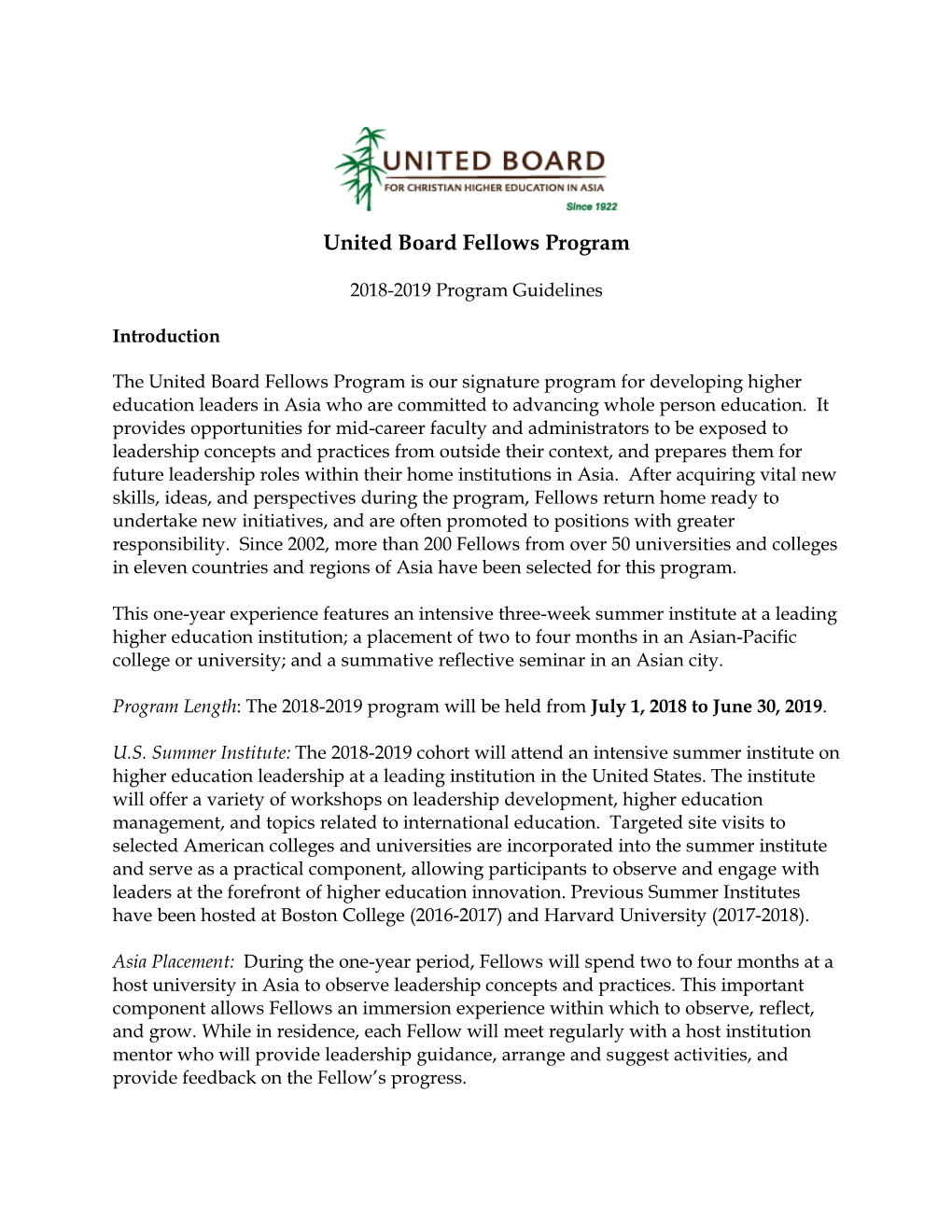 United Board Fellows Program