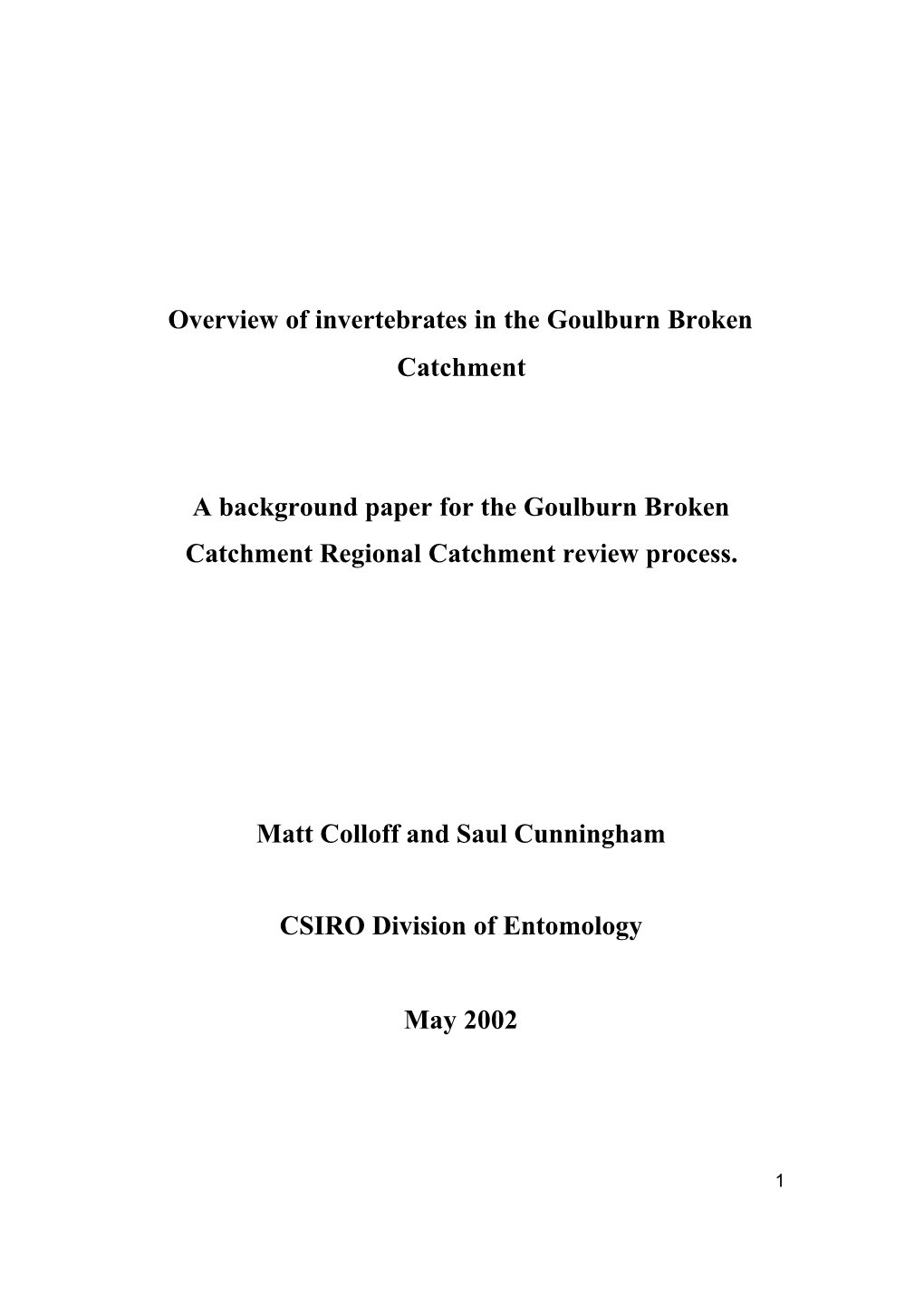 Overview of Invertebrates in the Goulburn Broken Catchment