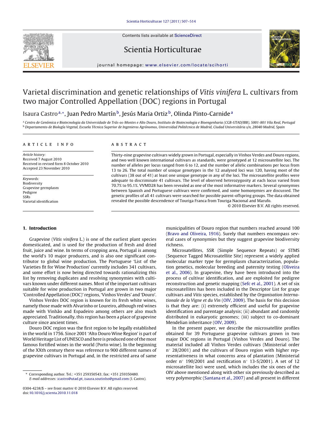 Varietal Discrimination and Genetic Relationships of Vitis Vinifera L