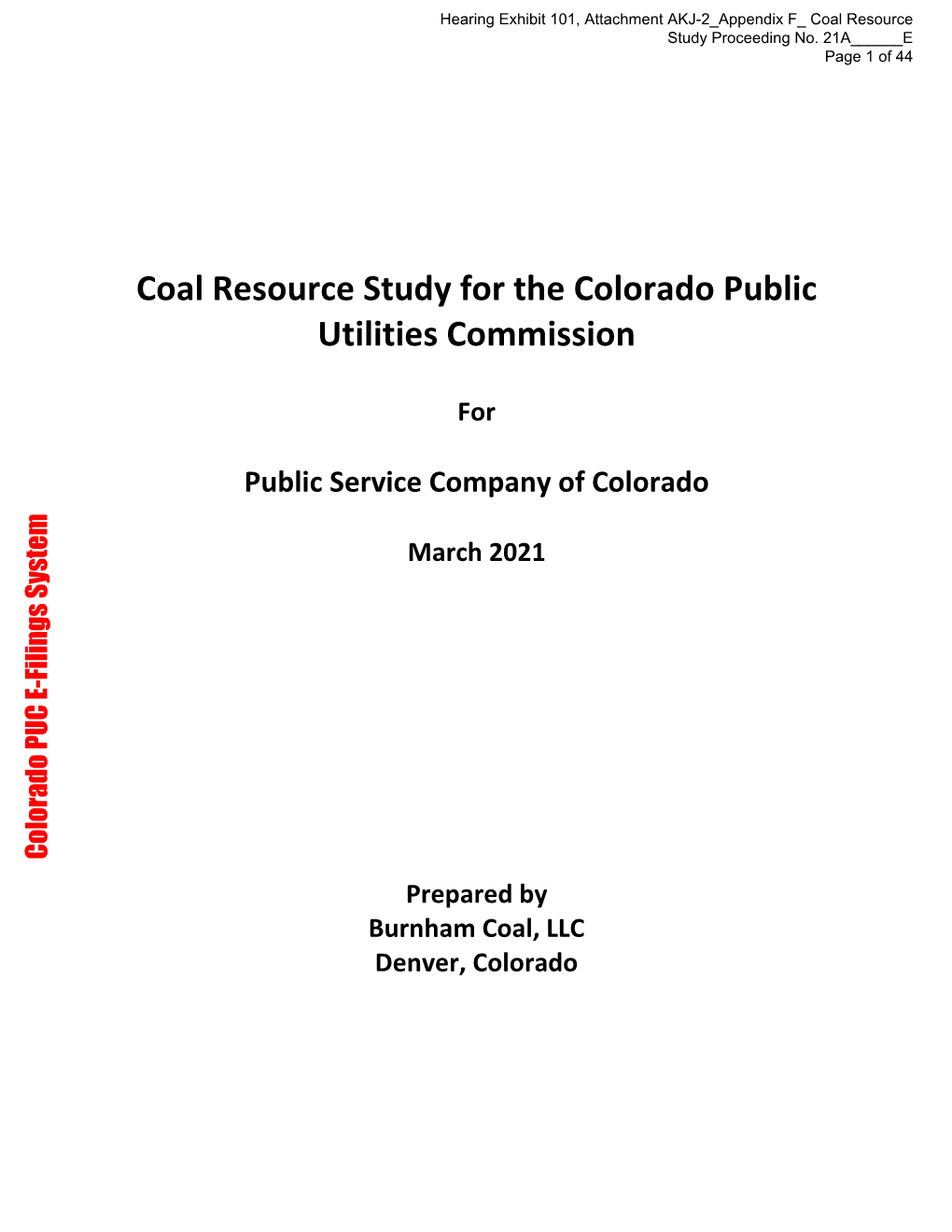 Coal Resource Study for the Colorado Public Utilities Commission