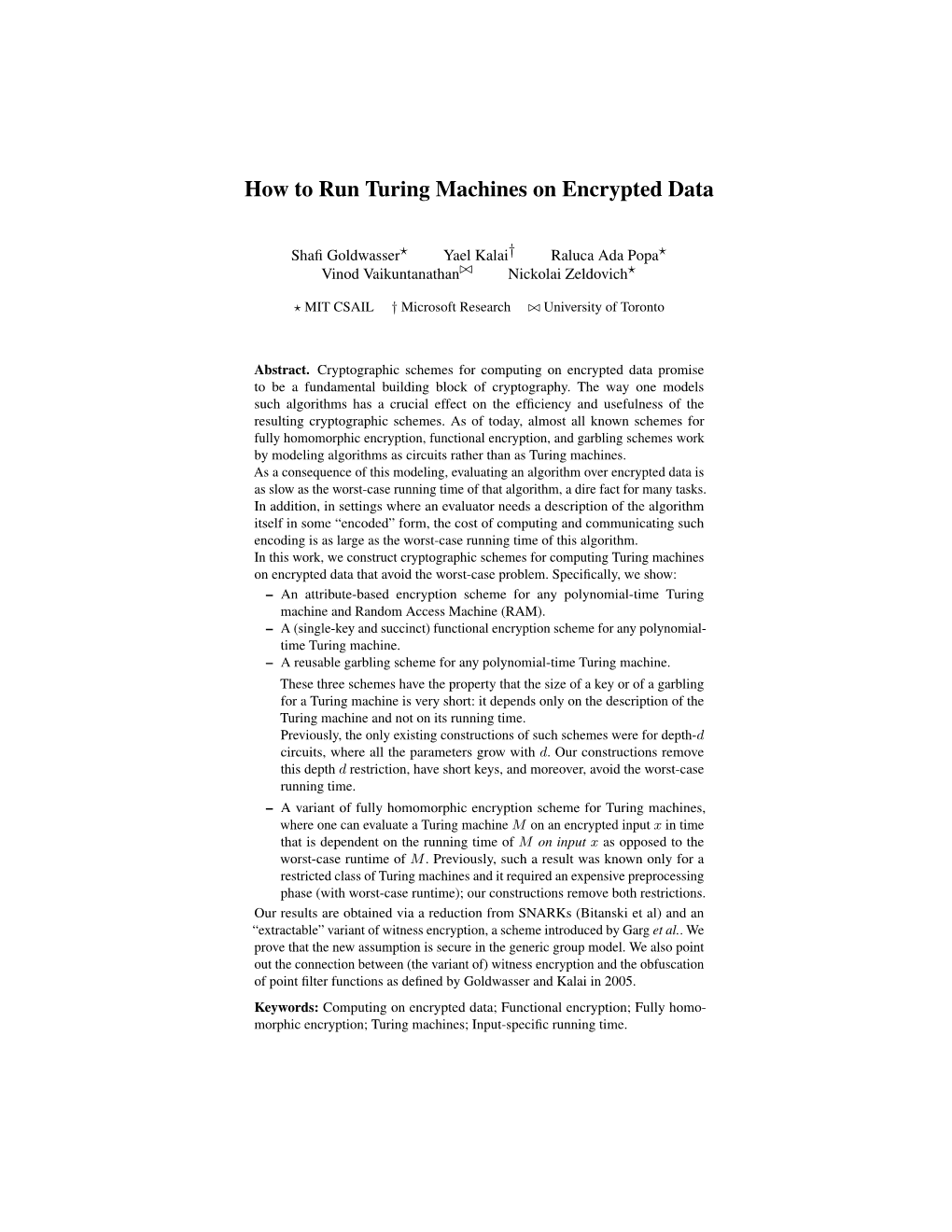 How to Run Turing Machines on Encrypted Data