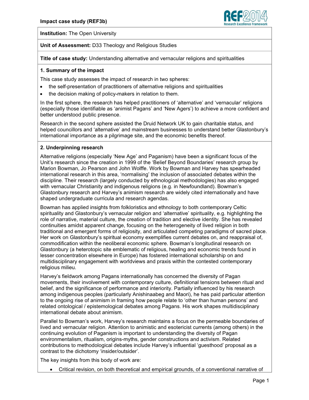 Impact Case Study (Ref3b) Page 1 Institution: the Open University Unit