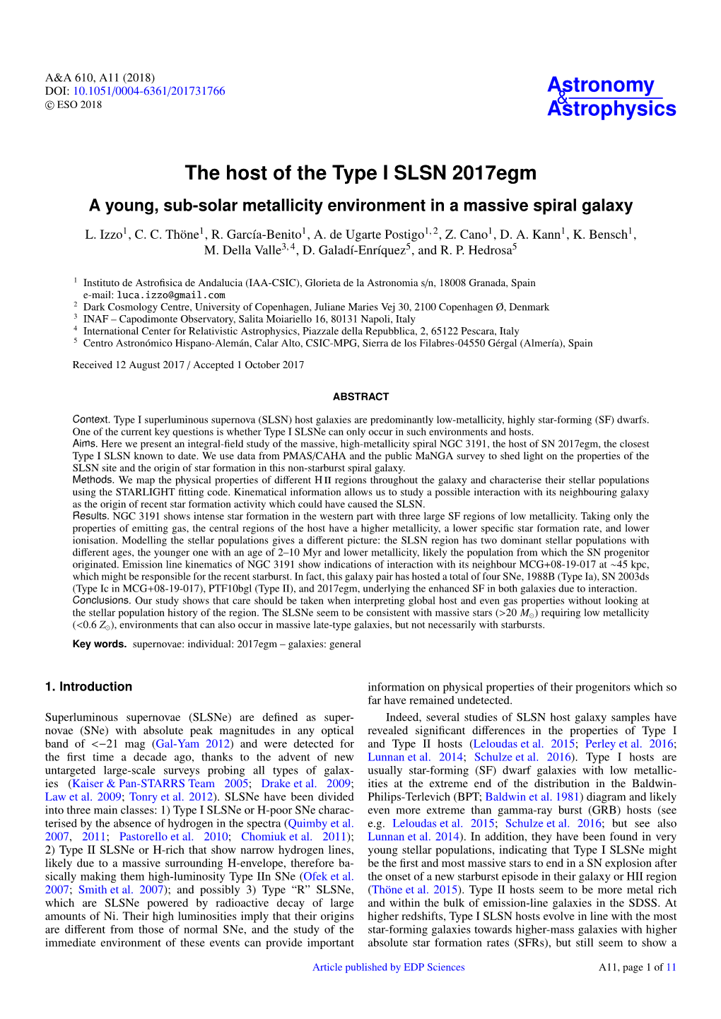 The Host of the Type I SLSN 2017Egm a Young, Sub-Solar Metallicity Environment in a Massive Spiral Galaxy