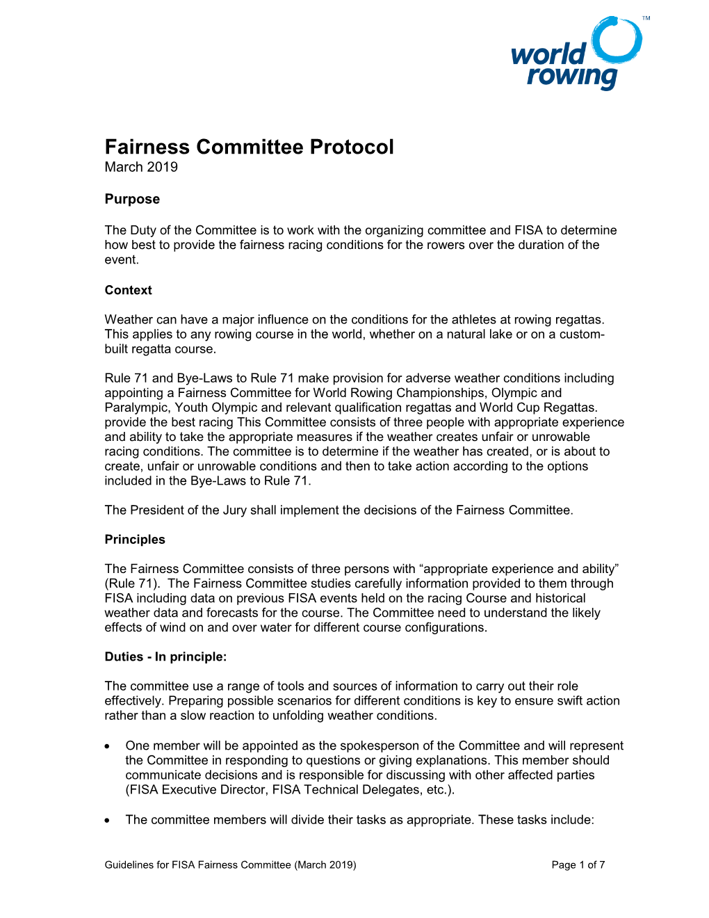 Fairness Committee Protocol March 2019