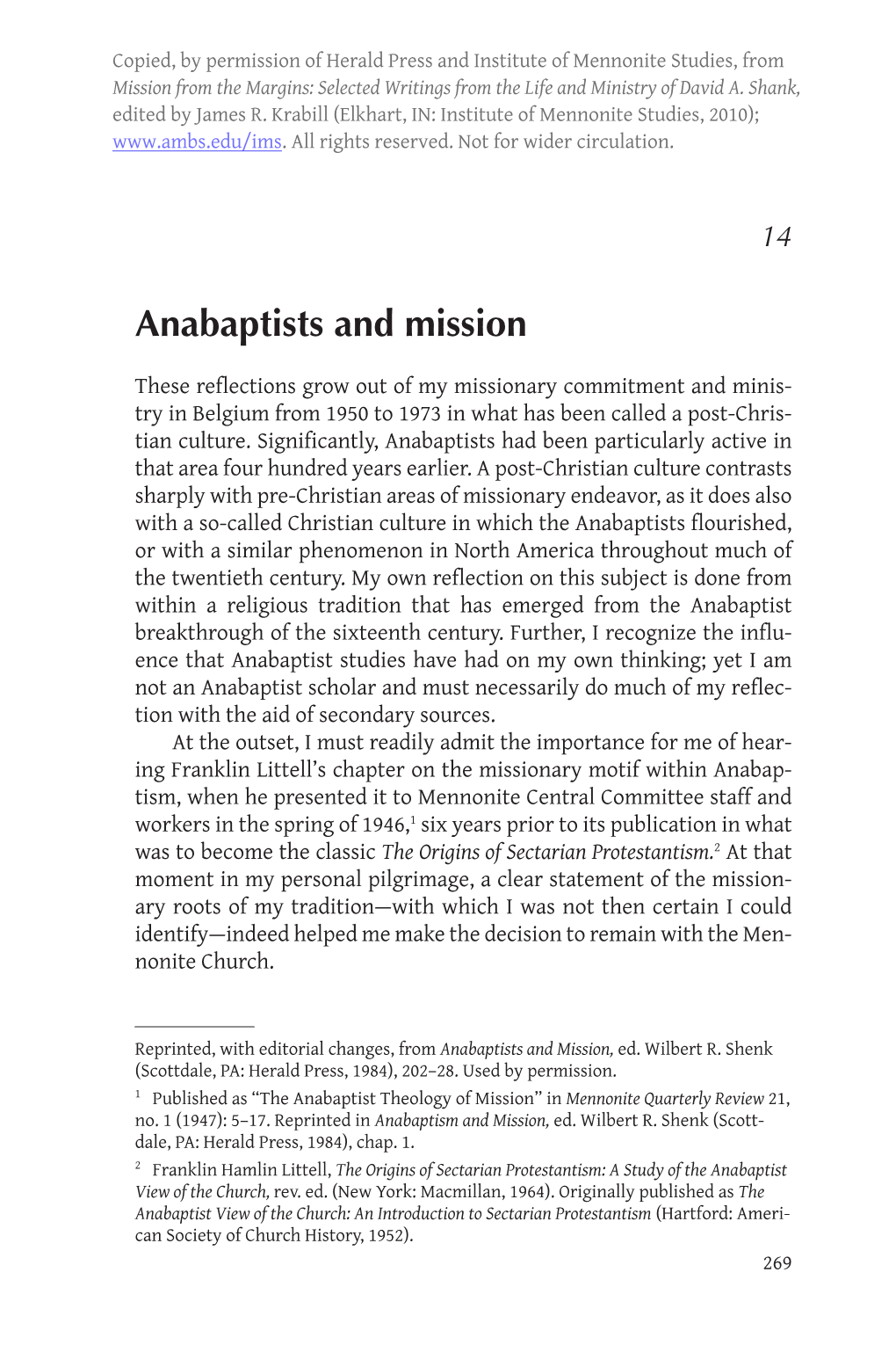 Anabaptists and Mission