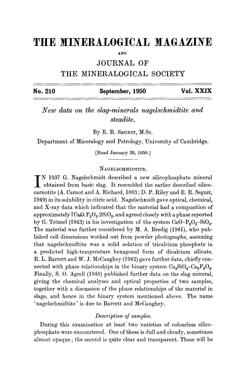 The Mineralogical Magazine A~D Journal of the Mineralogical Society