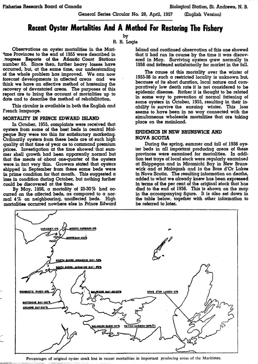 Recent Oyster Mortalities and a Method for Restoring the Fishery by R