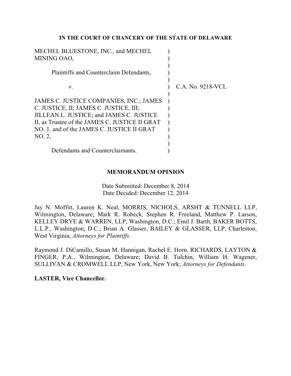 MECHEL BLUESTONE, INC., and MECHEL ) MINING OAO, ) ) Plaintiffs and Counterclaim Defendants, ) ) V