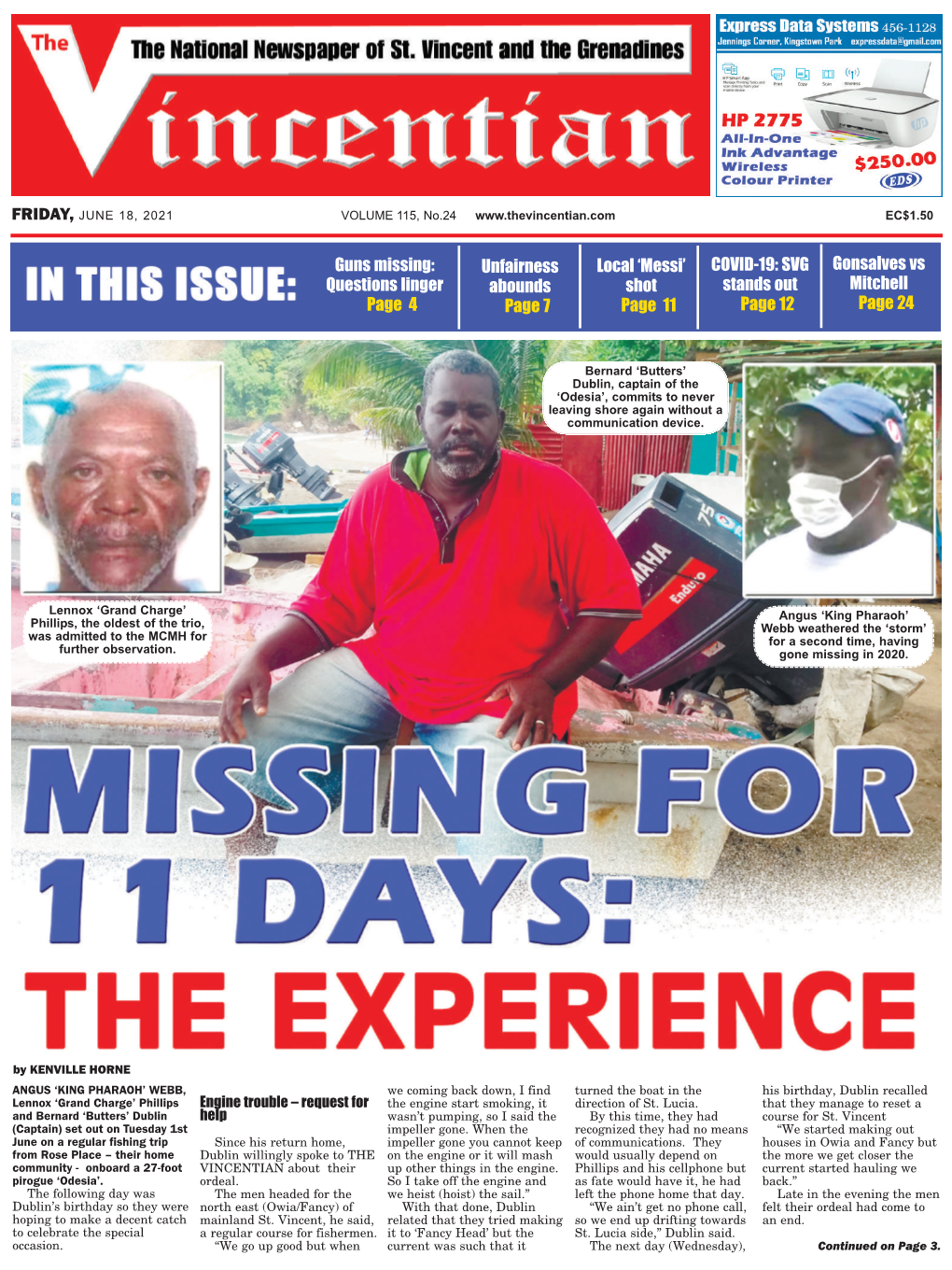 Guns Missing: Unfairness Local ‘Messi’ COVID-19: SVG Gonsalves Vs Questions Linger Abounds Shot Stands out Mitchell Page 4 Page 7 Page 11 Page 12 Page 24