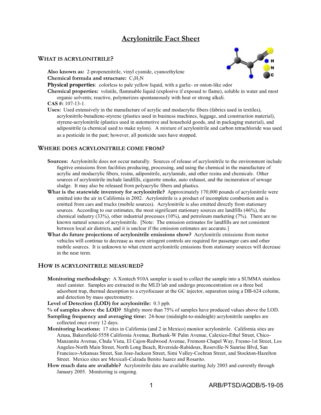 Acrylonitrile Fact Sheet 051905 Final AQDB