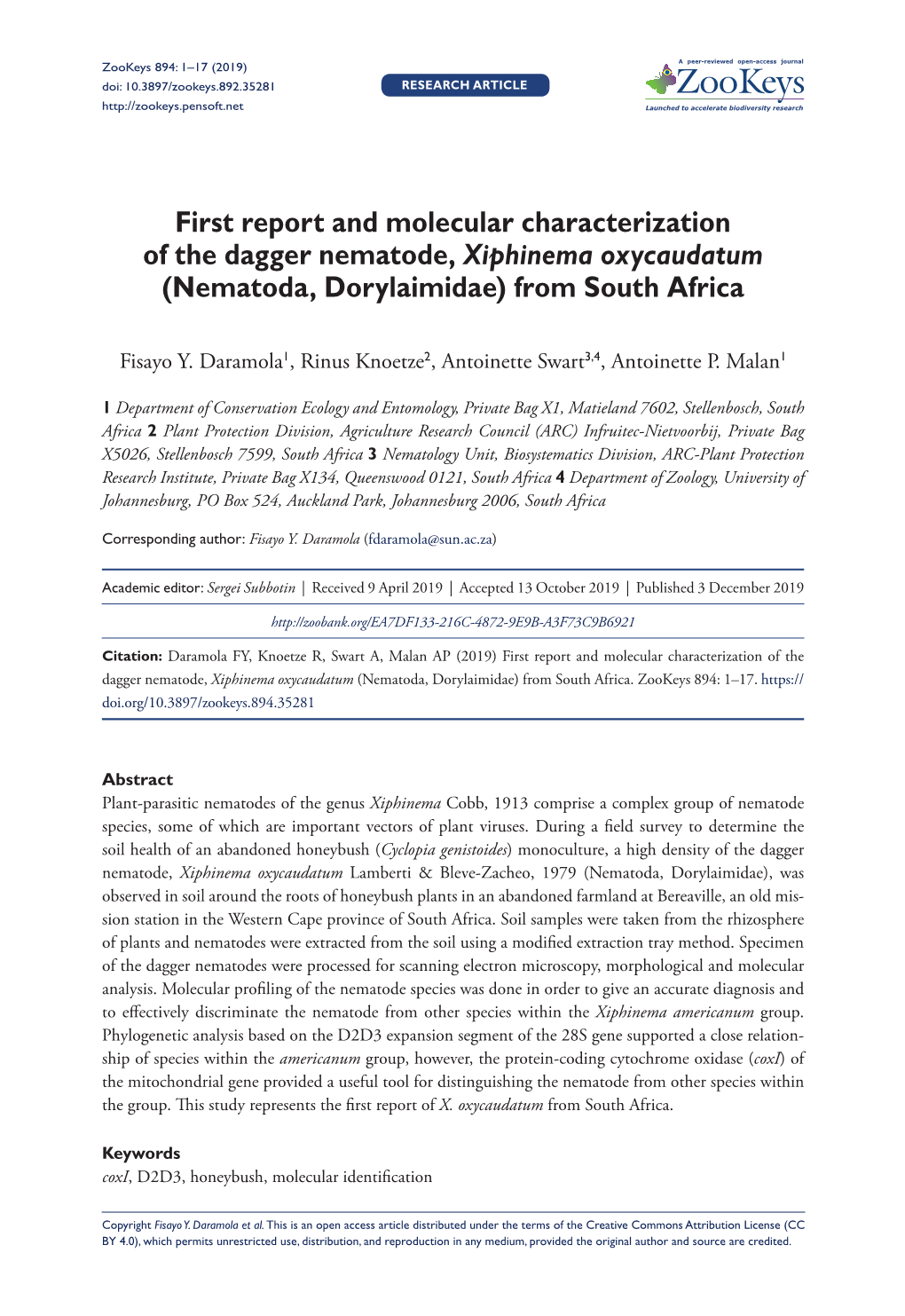 ﻿First Report and Molecular Characterization of the Dagger