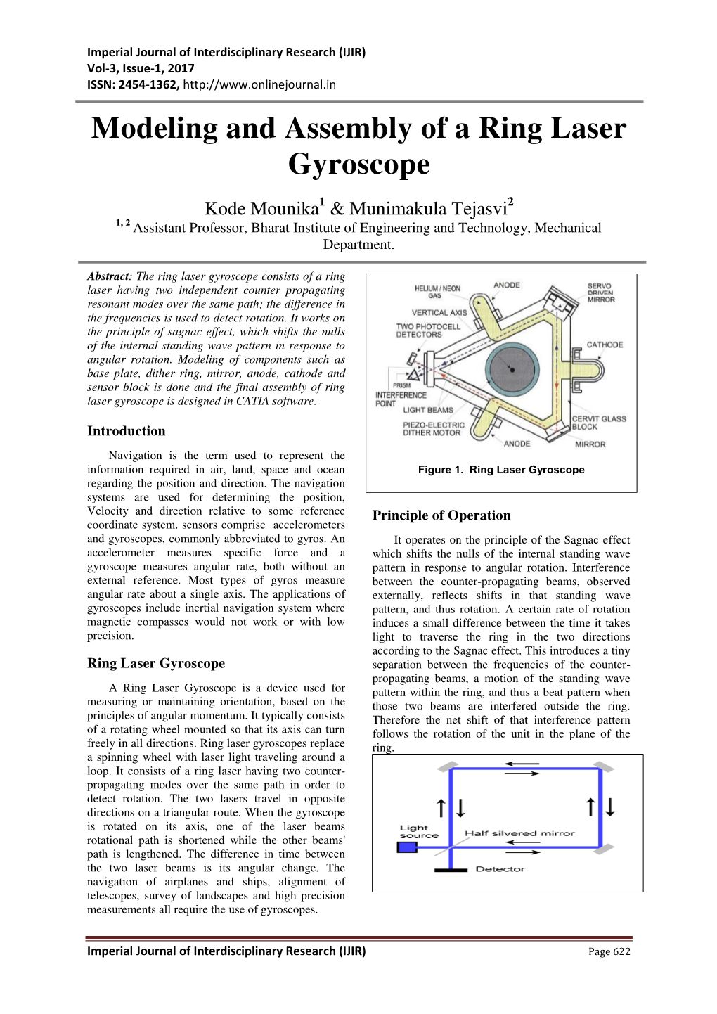 Modeling and Assembly of a Ring Laser Gyroscope