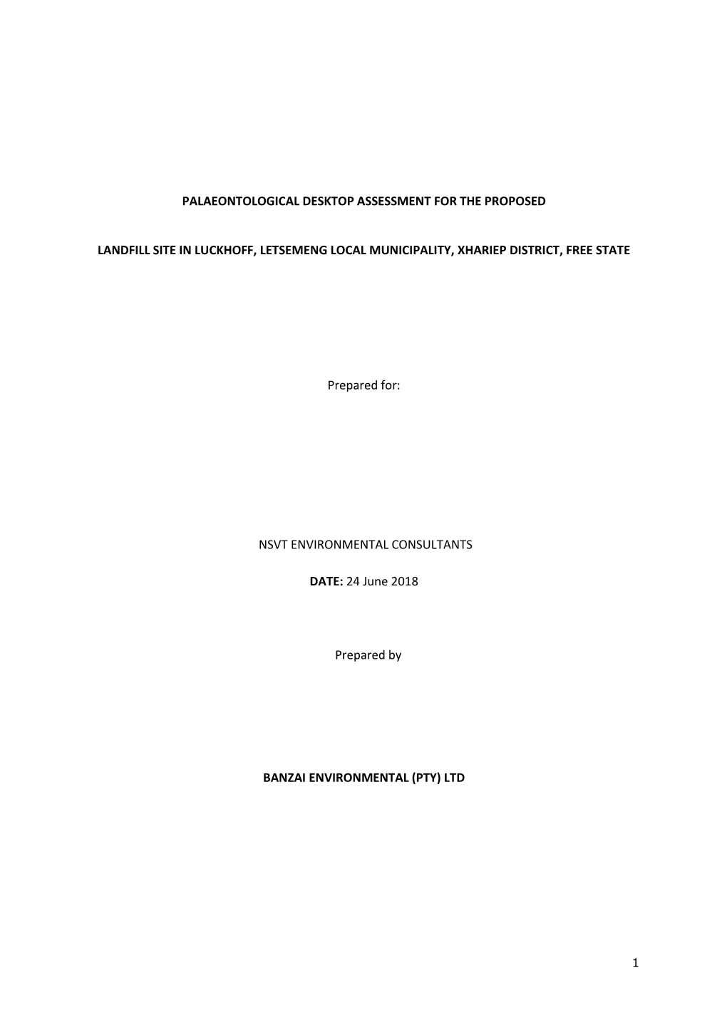 Palaeontological Desktop Assessment for the Proposed Landfill Site in Luckhoff, Letsemeng Local Municipality, Xhariep District