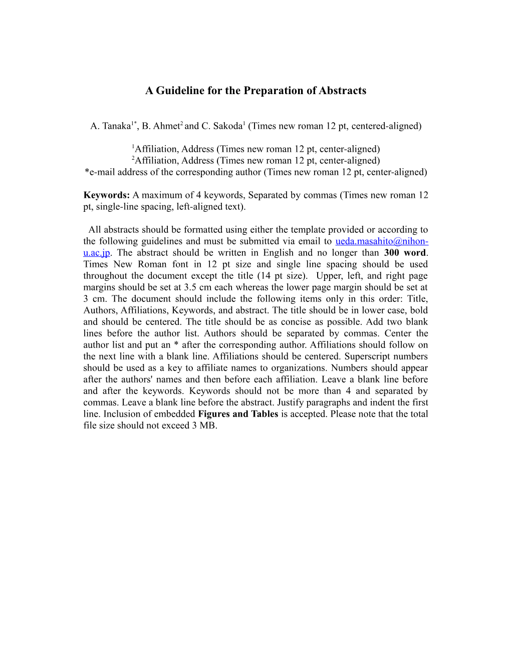 A Guideline for the Preparation of Abstracts