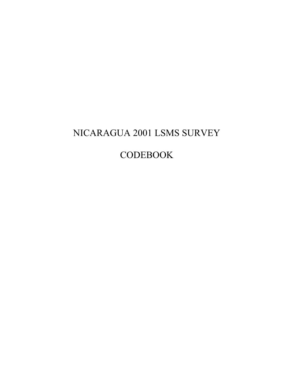 Nicaragua 2001 Lsms Survey Codebook