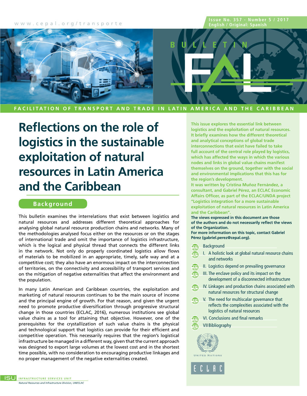 Reflections on the Role of Logistics in the Sustainable Exploitation of Natural Resources in Latin America and the Caribbean