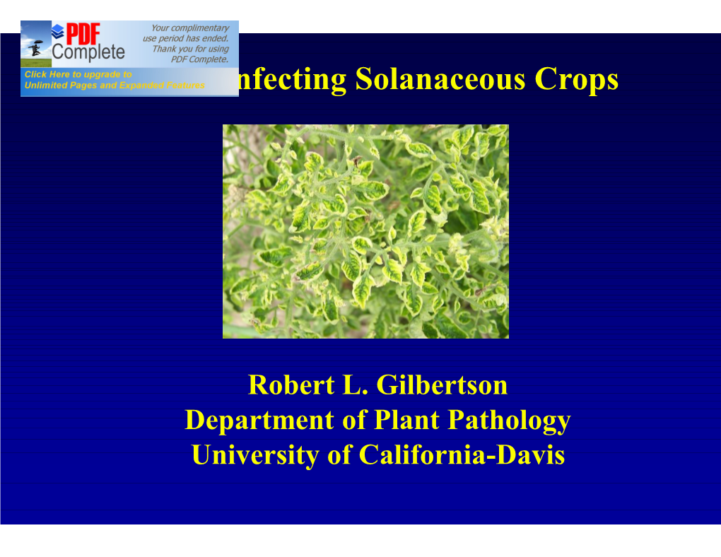 Viruses Infecting Solanaceous S Infecting Solanaceous Crops