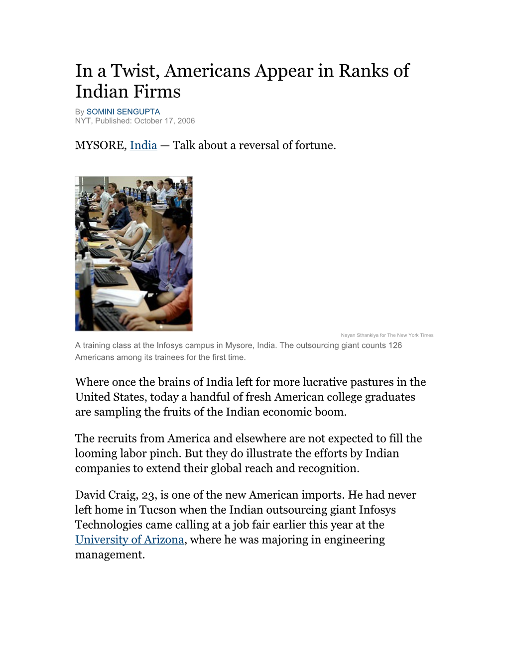 In a Twist, Americans Appear in Ranks of Indian Firms