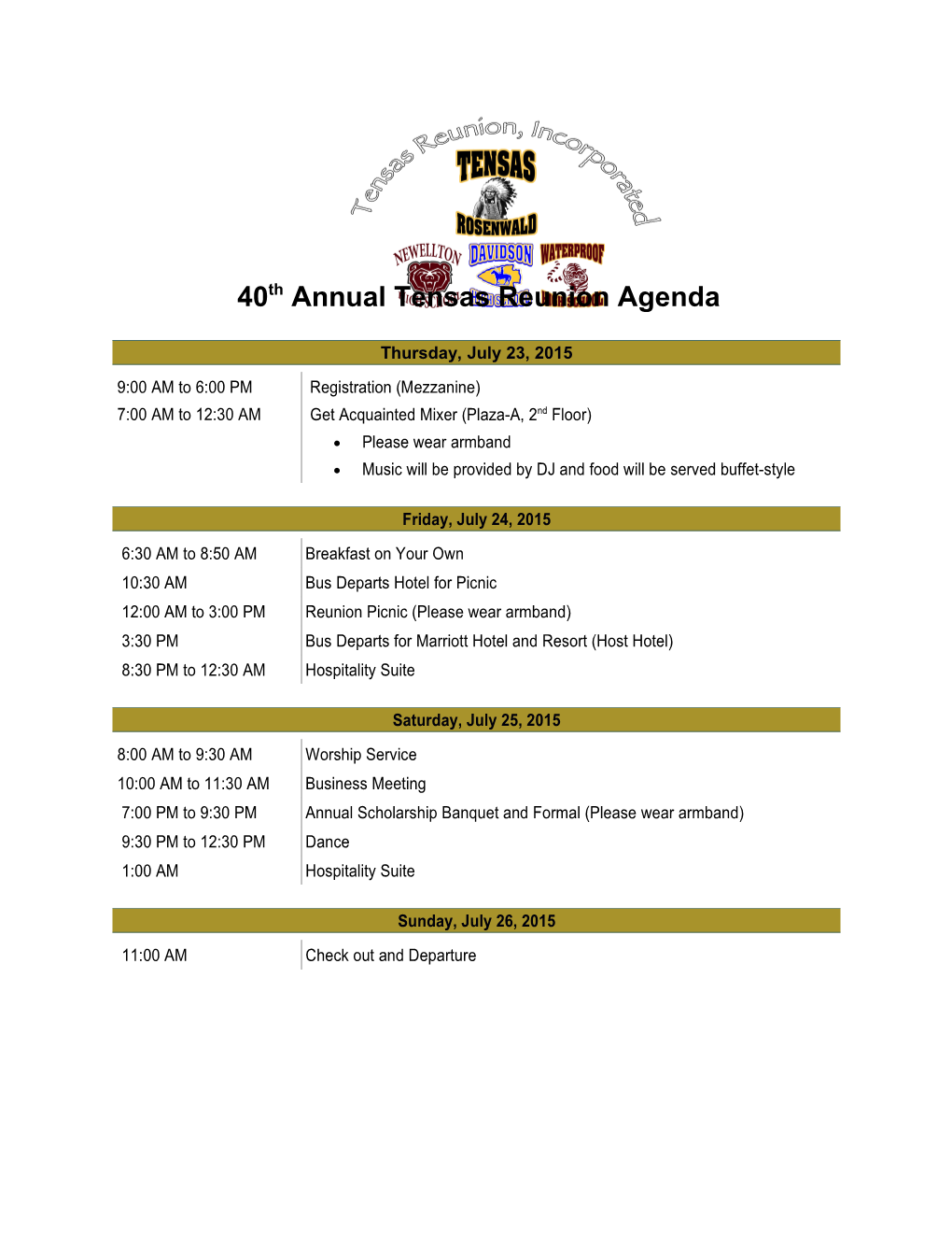 40Th Annual Tensas Reunion Agenda