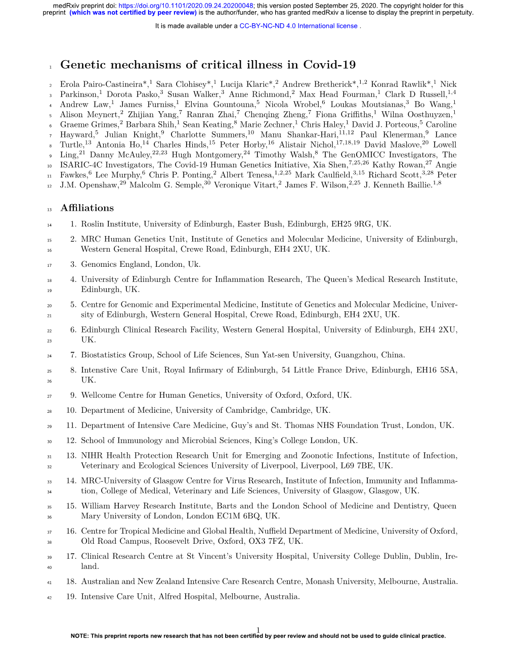 Genetic Mechanisms of Critical Illness in Covid-19