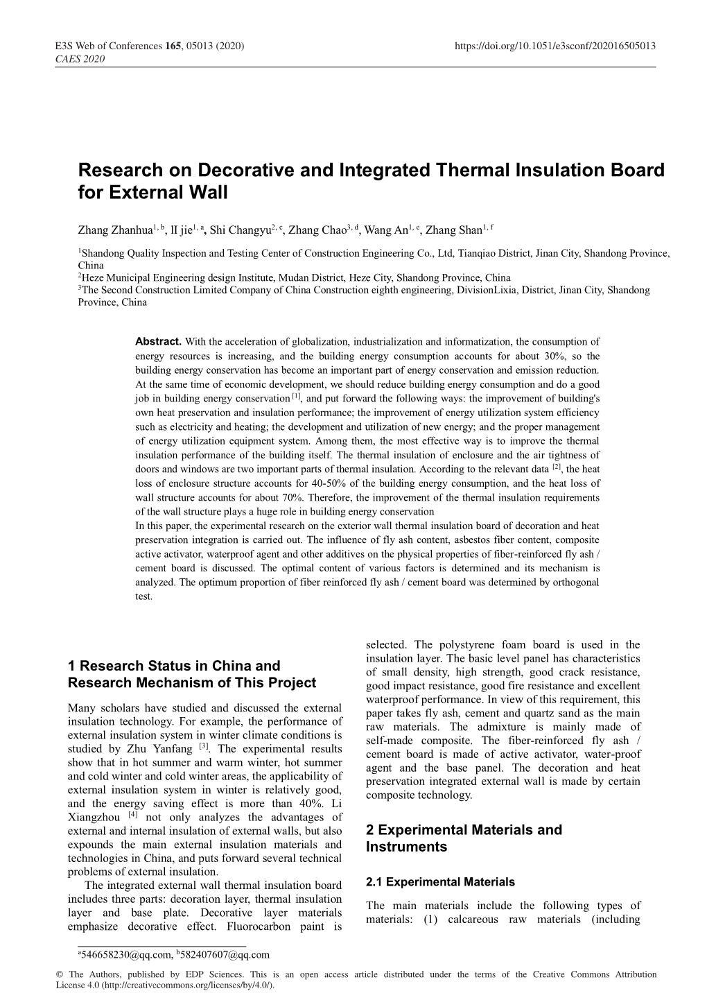 Research on Decorative and Integrated Thermal Insulation Board for External Wall