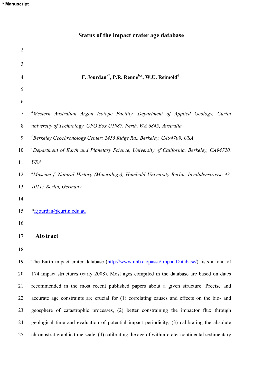 Status of the Impact Crater Age Database Abstract