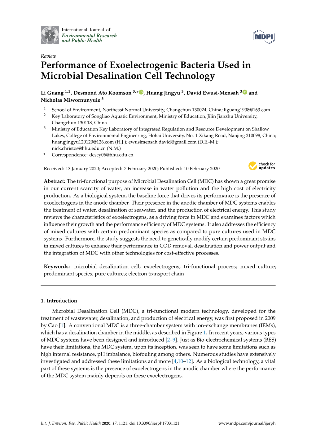 Performance of Exoelectrogenic Bacteria Used in Microbial Desalination Cell Technology
