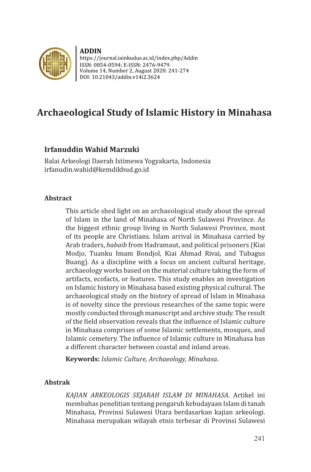 Archaeological Study of Islamic History in Minahasa