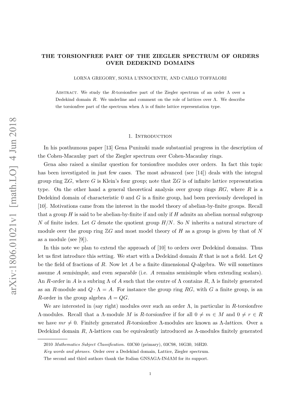 Arxiv:1806.01021V1 [Math.LO] 4 Jun 2018 Eteﬁl Ffatosof Fractions of ﬁeld the Be Oueoe H Ru Ring Group the Over Module Samdl Se[9])