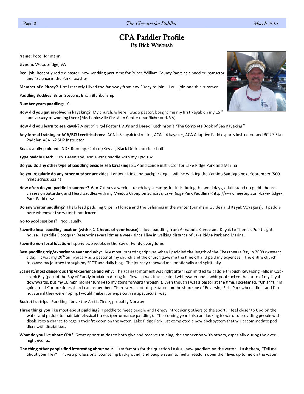 CPA Paddler Profile by Rick Wiebush