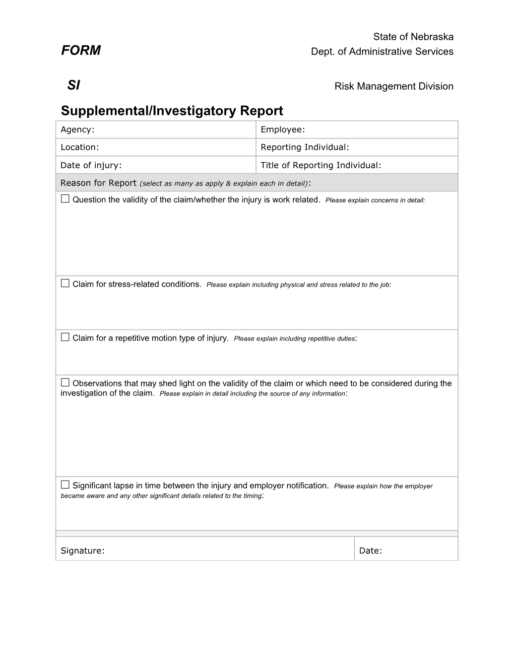 Supplemental/Investigatory Report