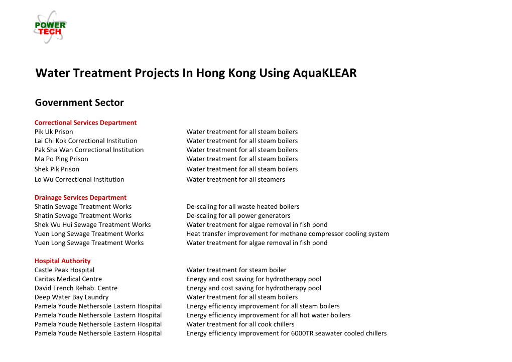 Water Treatment Projects in Hong Kong Using Aquaklear